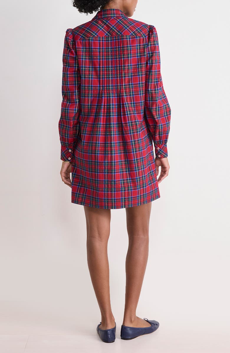 vineyard vines Plaid Long Sleeve Stretch Cotton Popover Dress, Alternate, color, Yuletide Tartan Medium Red
