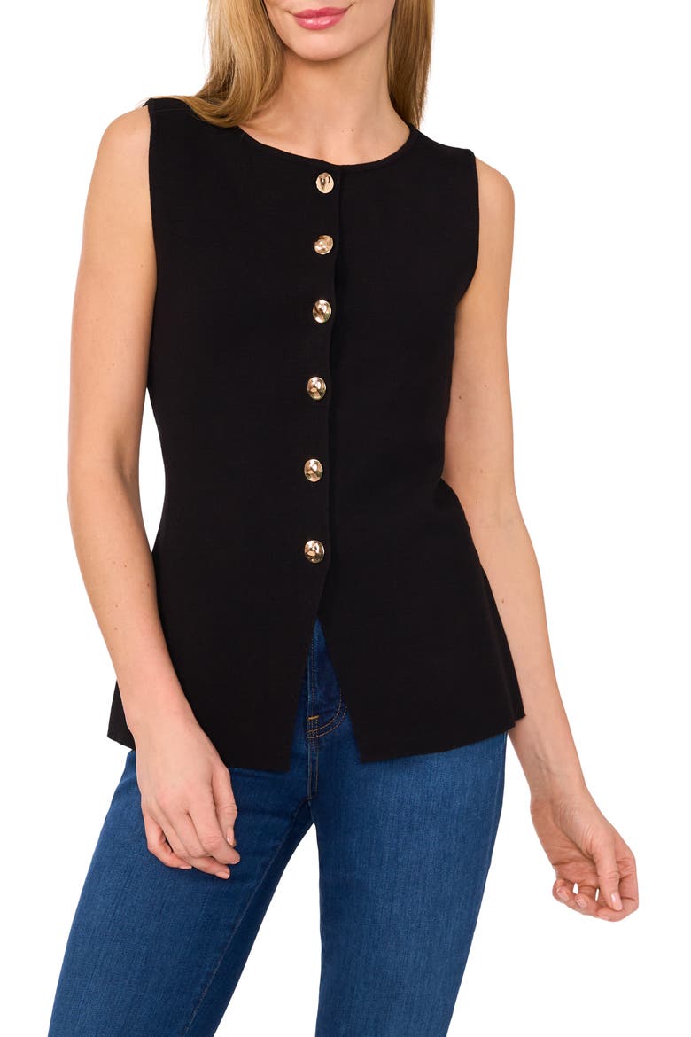 Sleeveless Button-Up Shirt, Main, color, RICH BLACK