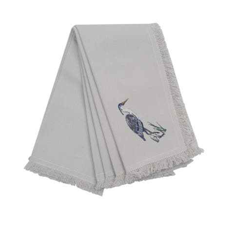 Set of Four Embroidered Heron Grey Napkins
