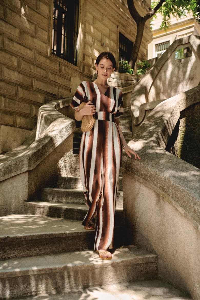Tie Detail Striped Jumpsuit, Alternate, color, MULTICOLOR