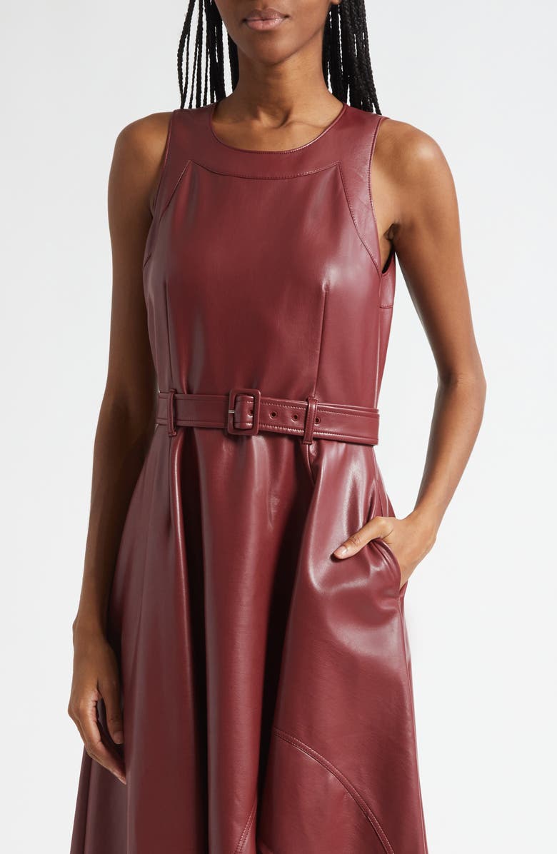 Cinq à Sept Zelda Faux Leather High Low Hem Dress, Alternate, color, Wineberry