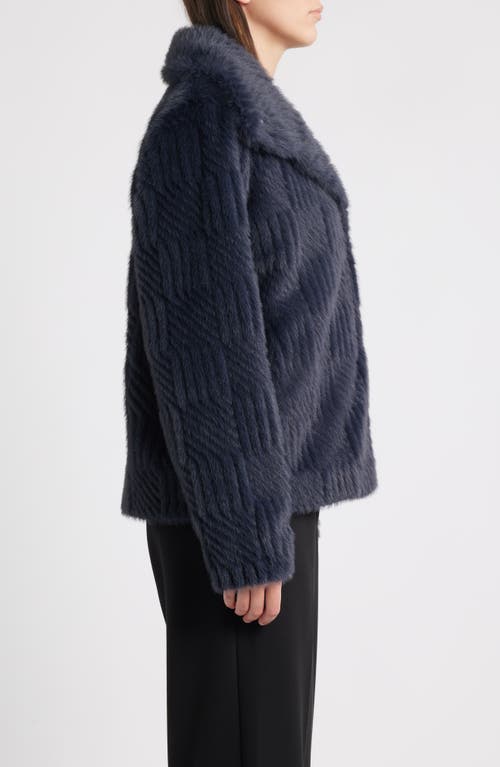 Bernardo Square Pattern Faux Fur Coat In Blue