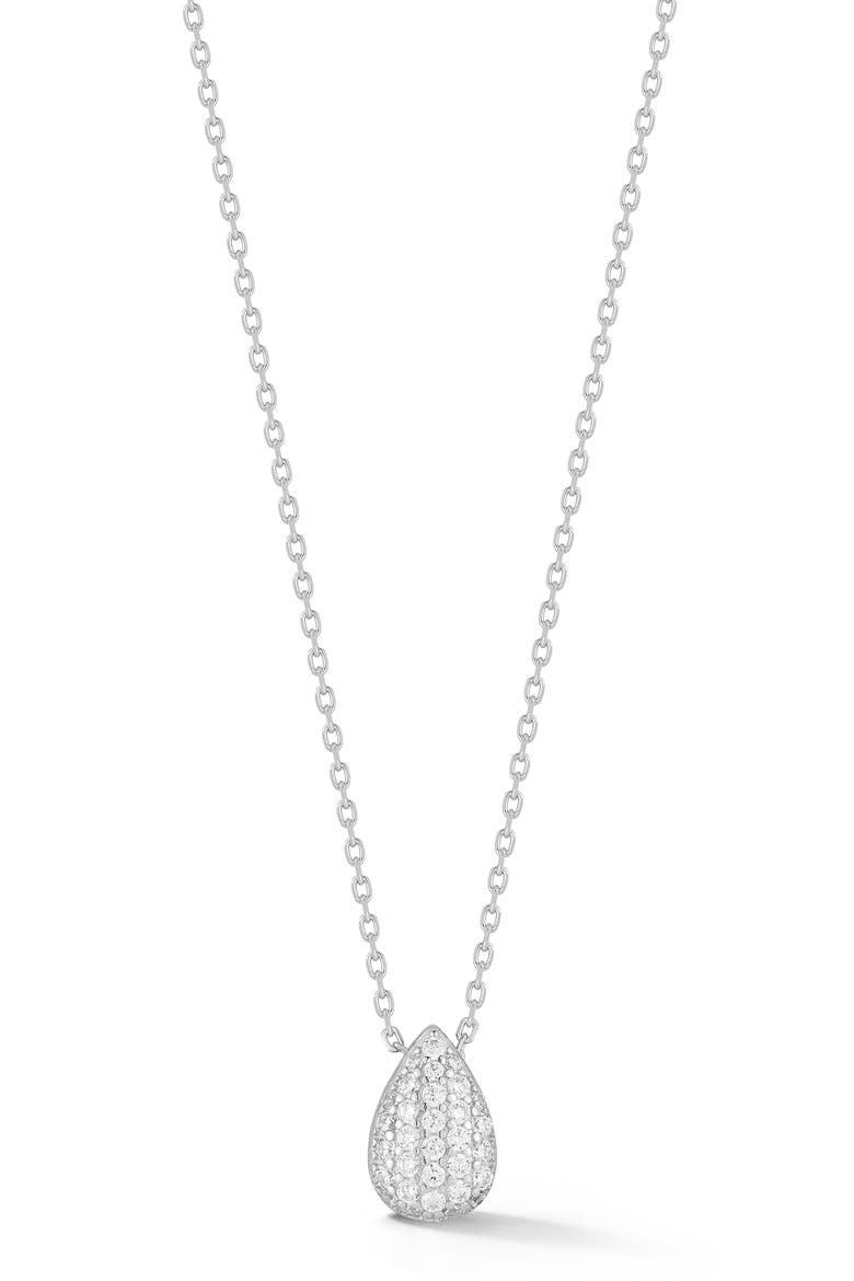 Pavé Cubic Zirconia Oval Pendant Necklace, Main, color, SILVER