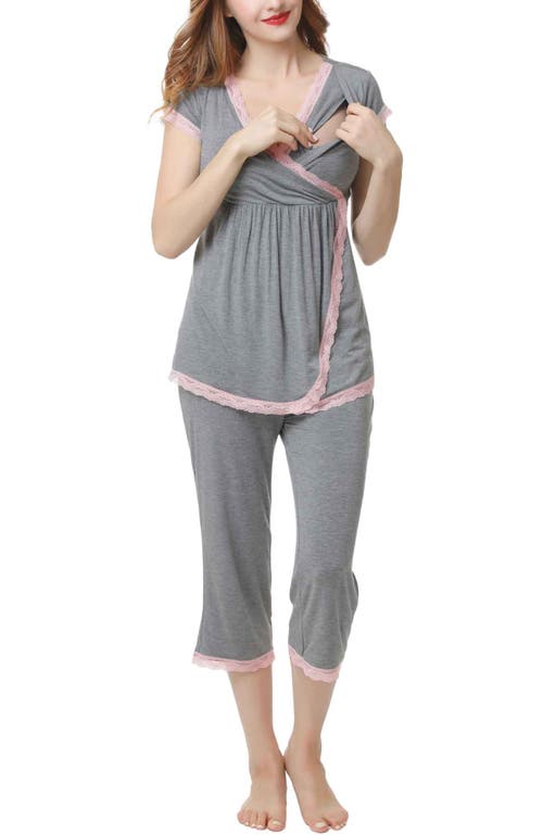 Kimi & Kai Cindy Maternity/nursing  Pajamas Set In Dark Heather Gray