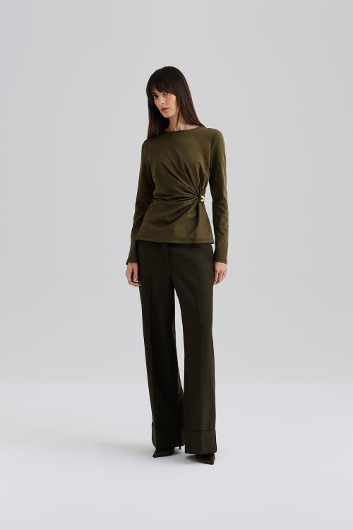 Malina Mailey Jersey Brooch Long Sleeve Top In Green