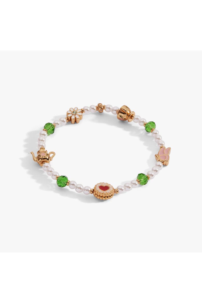 Tea Party Beaded Stretch Bracelet, Main, color, Gold