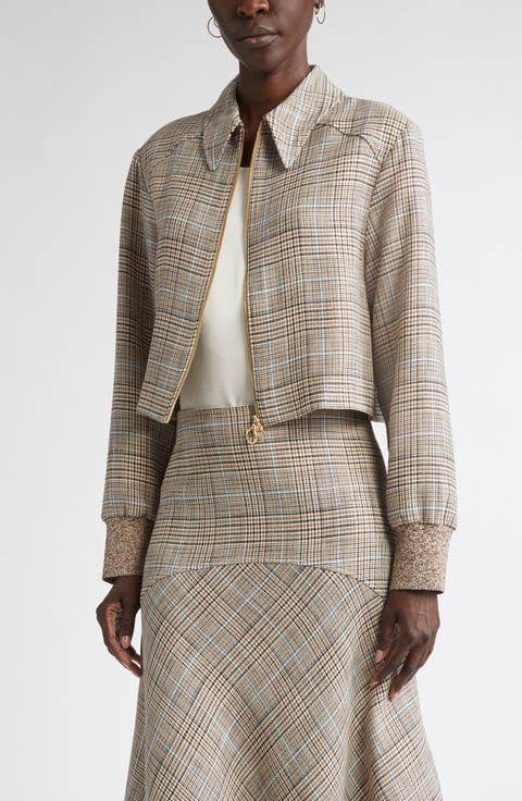 Prince of Wales Plaid Crop Jacket