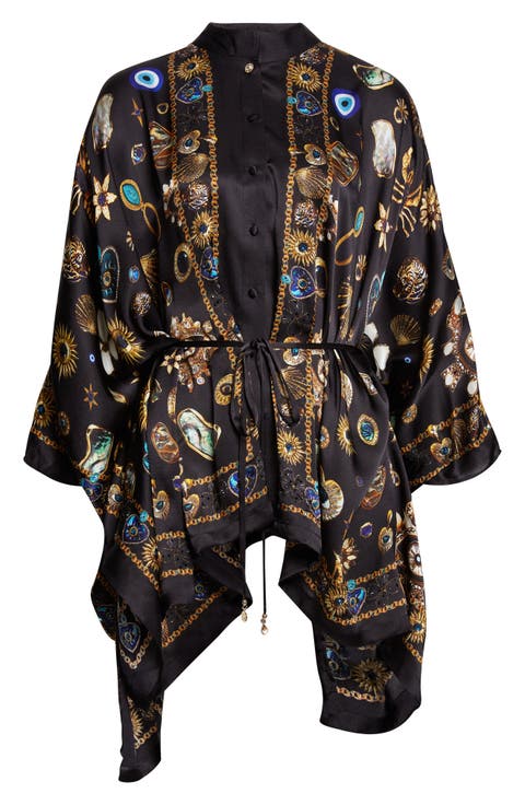 Amulets & Alchemy Print Silk Satin Shirt