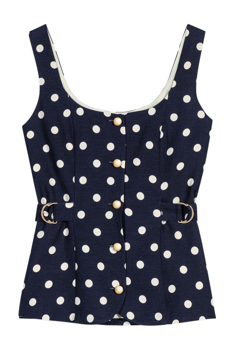 Long linen blend vest, Alternate, color, Navy dots print