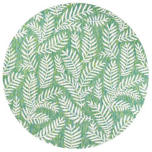 Jonathan Y Nevis Palm Frond Indoor/outdoor Round Area Rug In Cream/green
