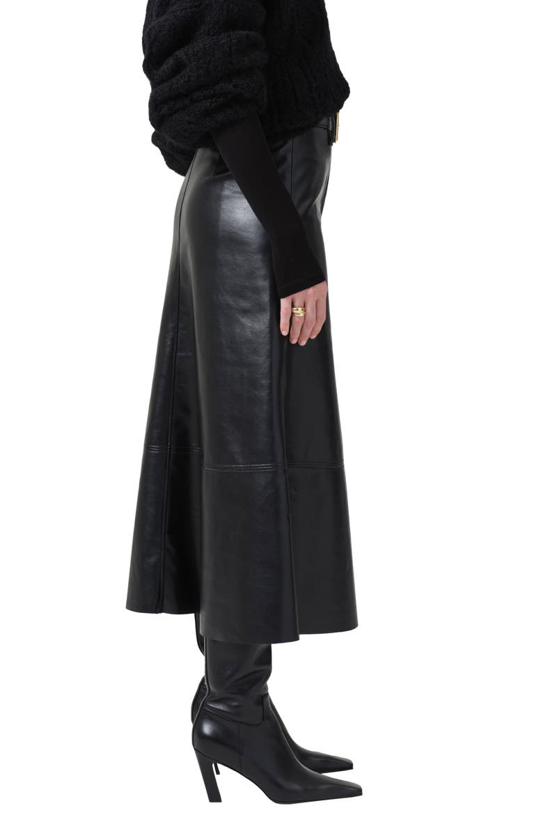 Cassia Faux Leather Midi A-Line Skirt, Alternate, color, BLACK