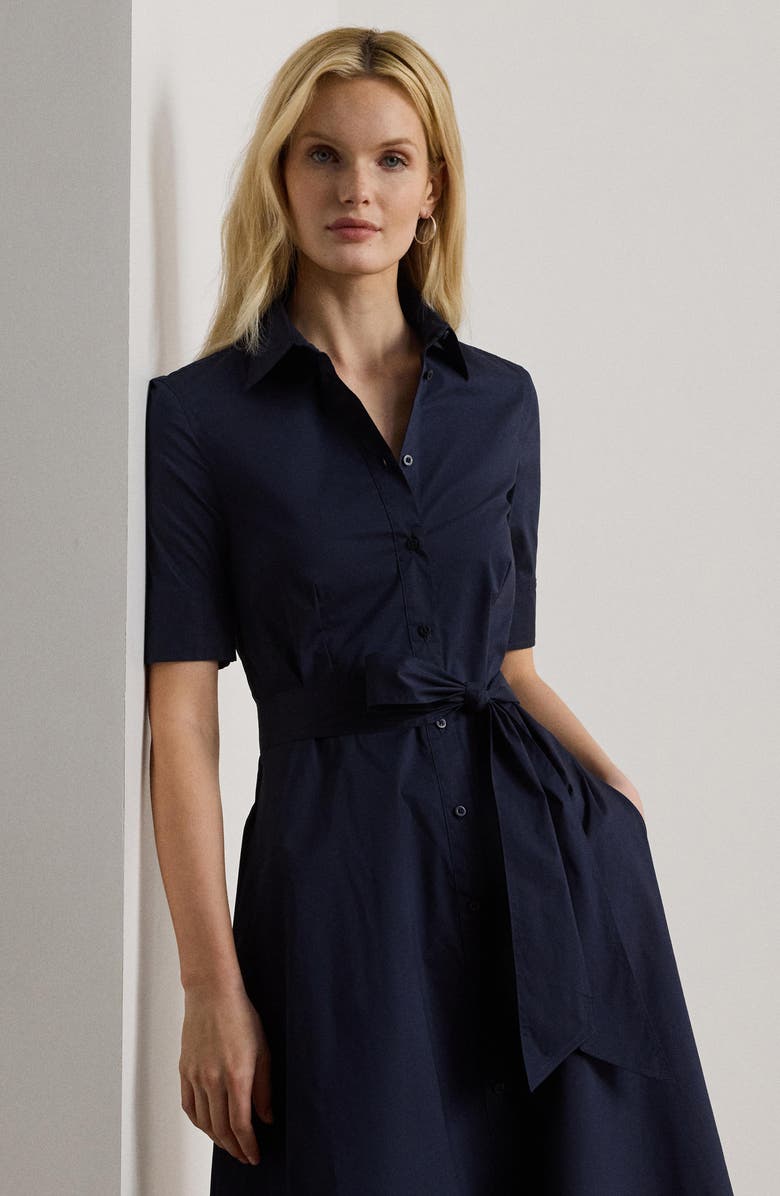Lauren Ralph Lauren Finnbarr Silky Stretch Cotton Blend Shirtdress, Alternate, color, Lauren Navy