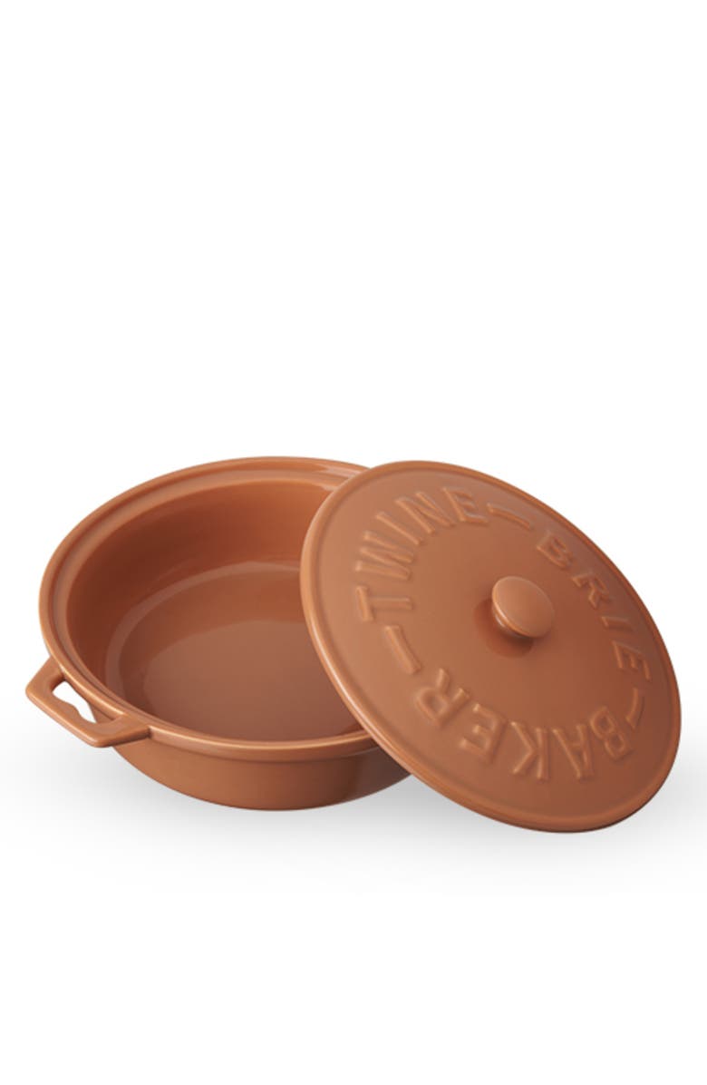 TWINE Terra Cotta Brie Baker with Wood Spreader, Alternate, color, Orange