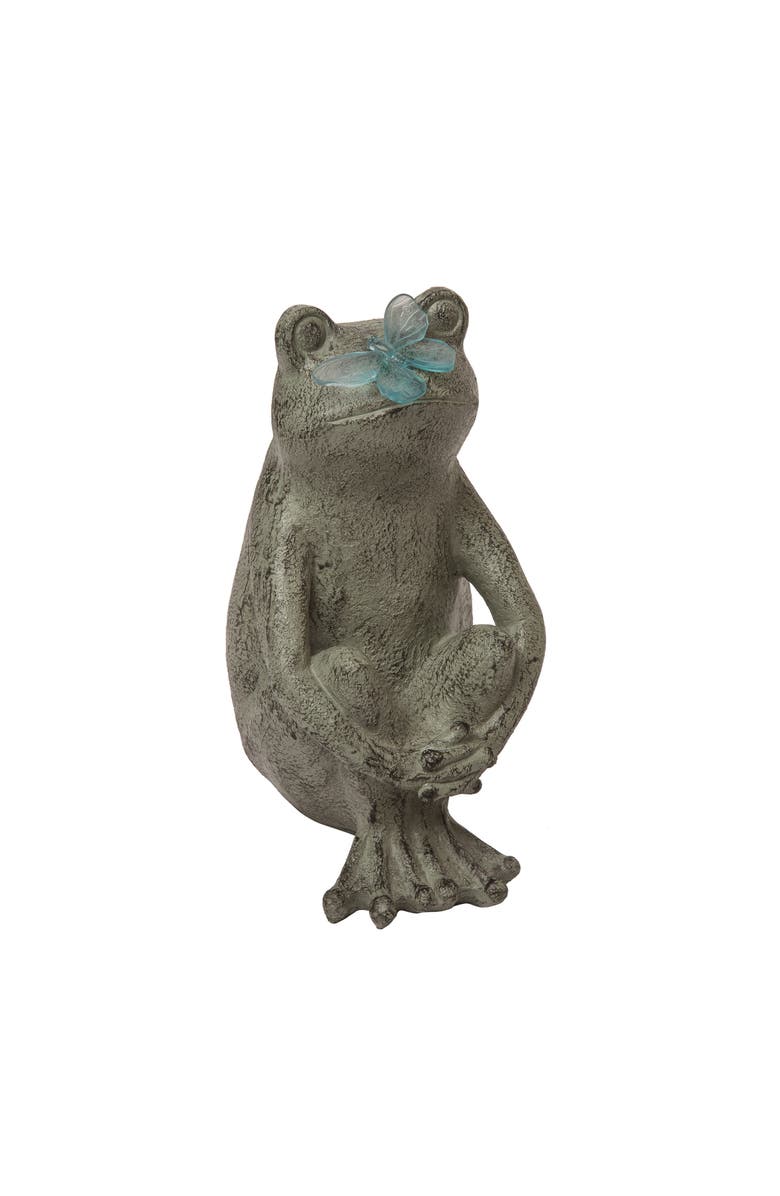 Transpac 15.25 Inch Gray Spring Frog and Butterfly Decorative Object Polyresin Garden Decor, Main, color, Gray