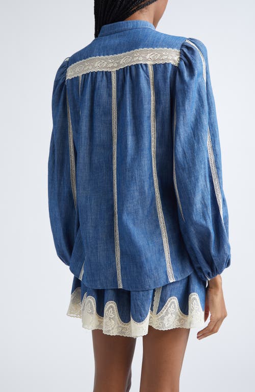 Zimmermann Awaken Lace Trim Denim Shirt In Blue