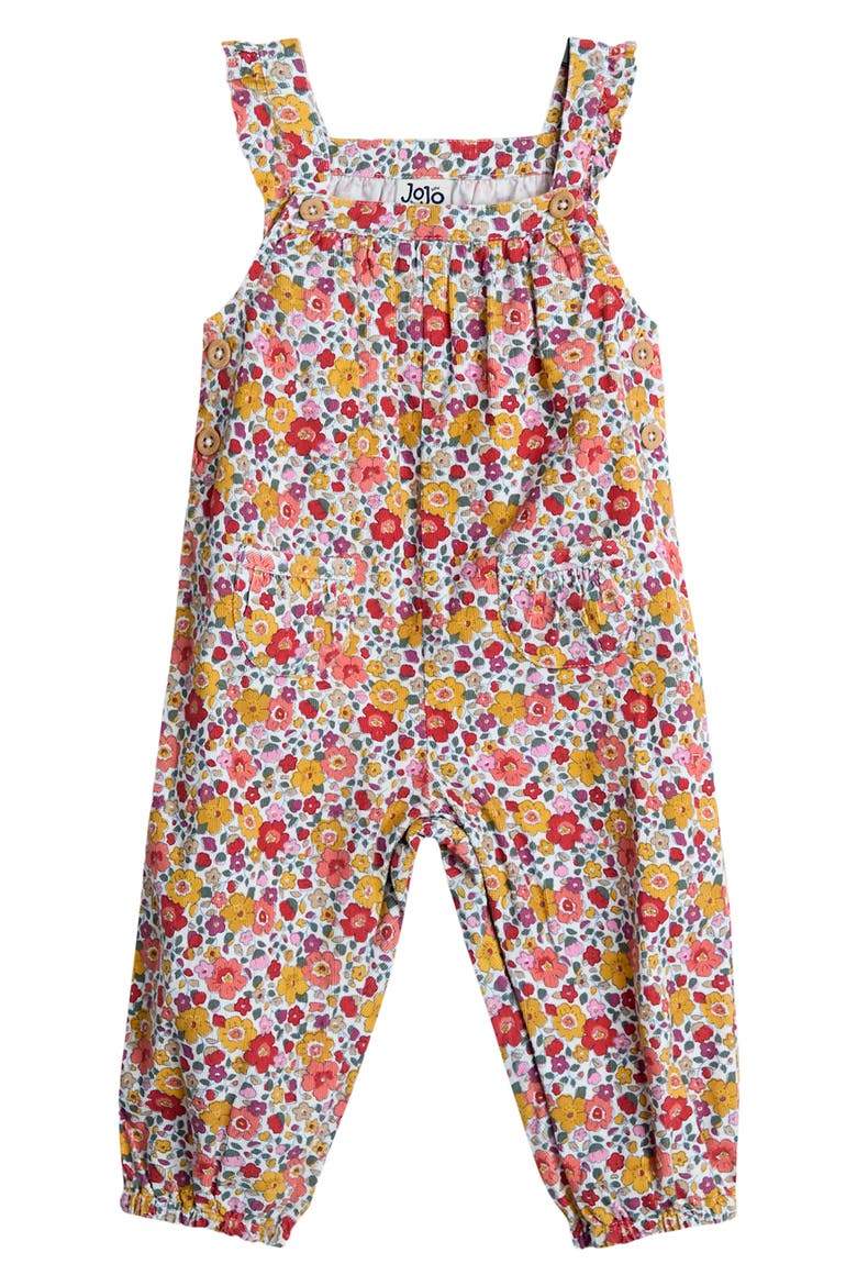 T-Shirt & Floral Corduroy Overalls Set, Alternate, color, RUST