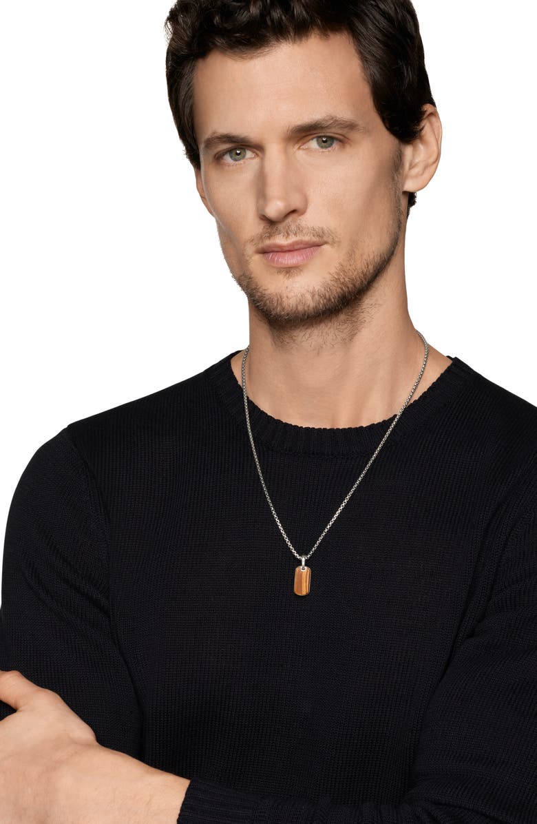 David Yurman Men's Chevron Tag, 21mm, Alternate, color, Sterling Silver/ Tigers Eye