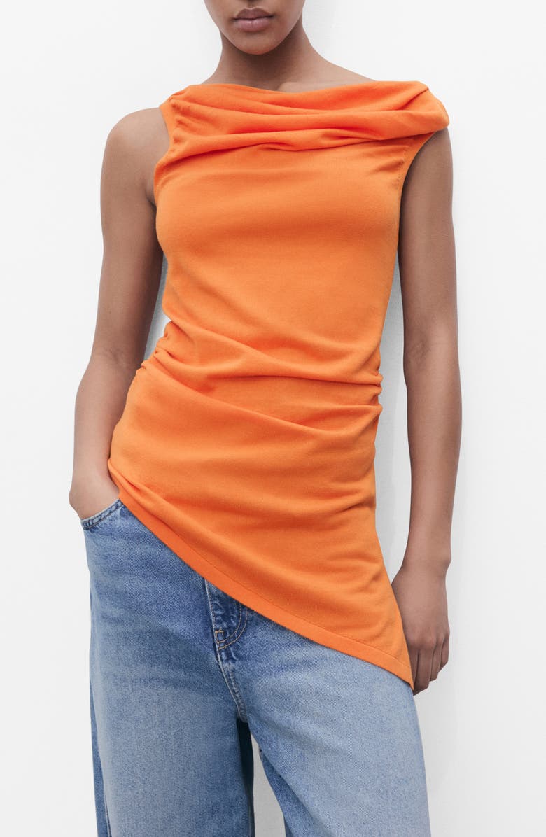 MANGO Draped Sleeveless Knit Top, Main, color, Orange