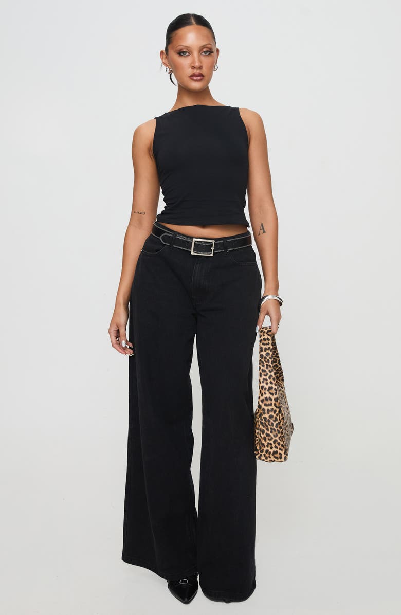 Princess Polly Bleeker Boat Neck Crop Tank, Alternate, color, Black