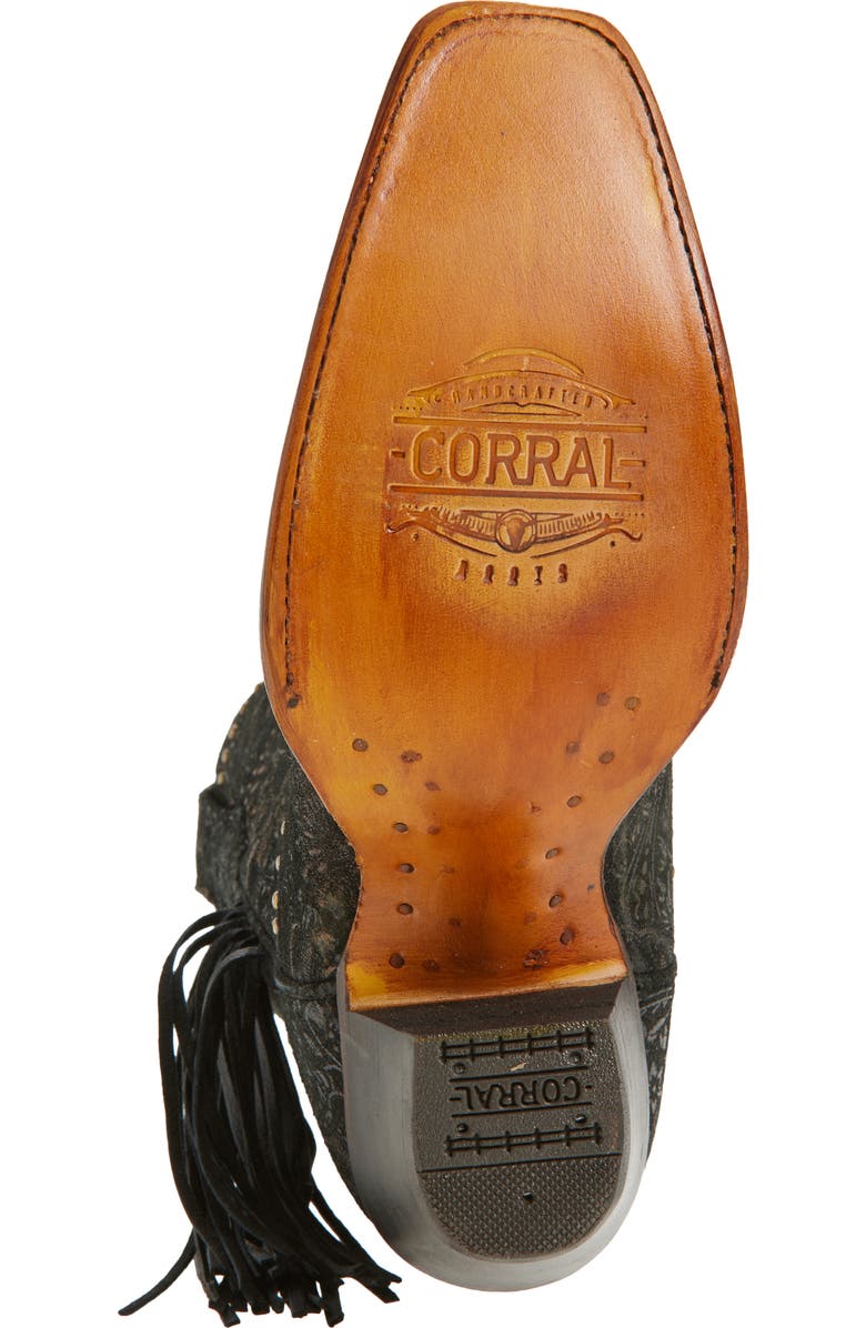 CORRAL Stamped Floral Fringe Western Boot, Alternate, color, Black/ Gold