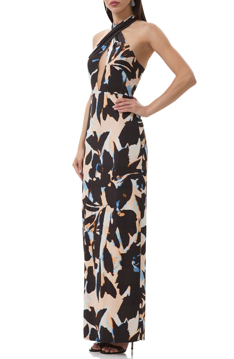 AFRM Genie Printed Cutout Halter Jersey Maxi Dress, Alternate, color, Shadow Floral