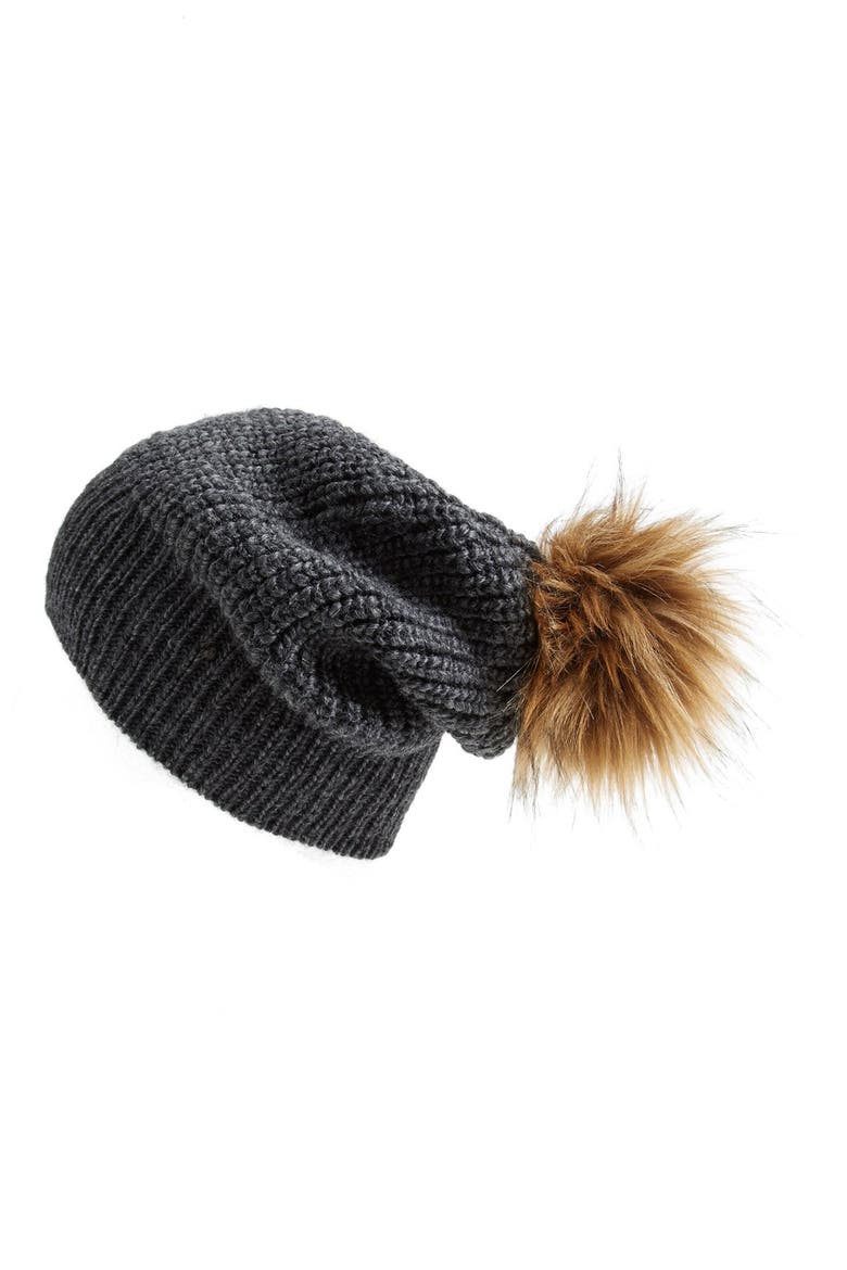 Pompom Beanie, Main, color, CHARCOAL