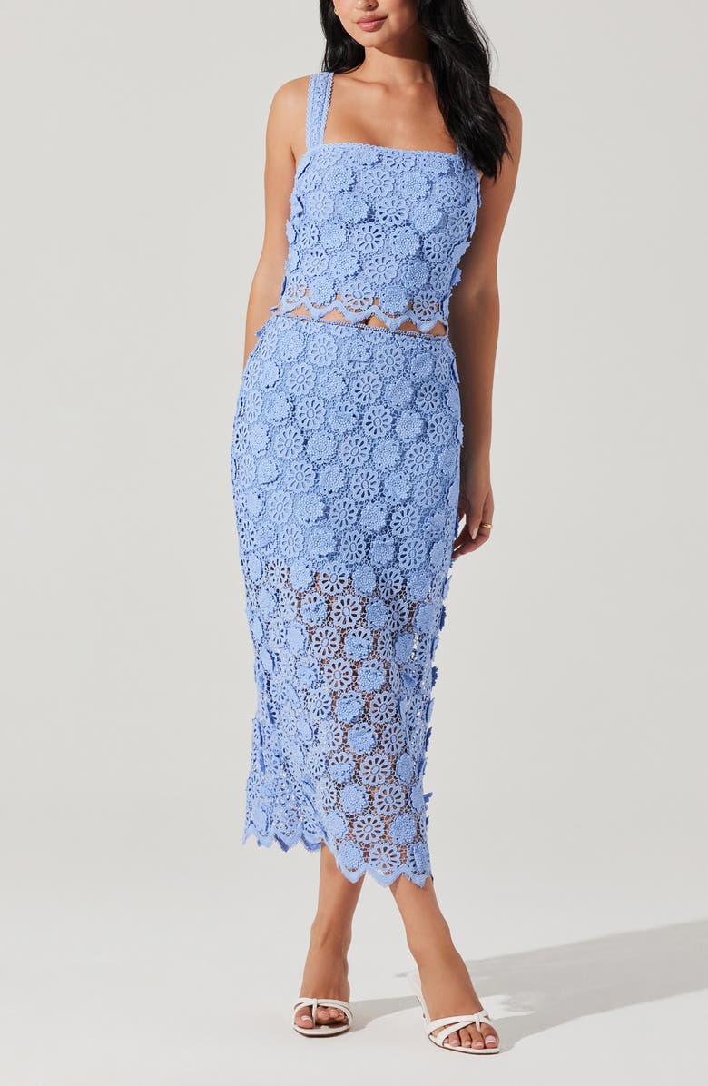 ASTR the Label Jonae Floral Appliqué Midi Skirt, Alternate, color, Blue