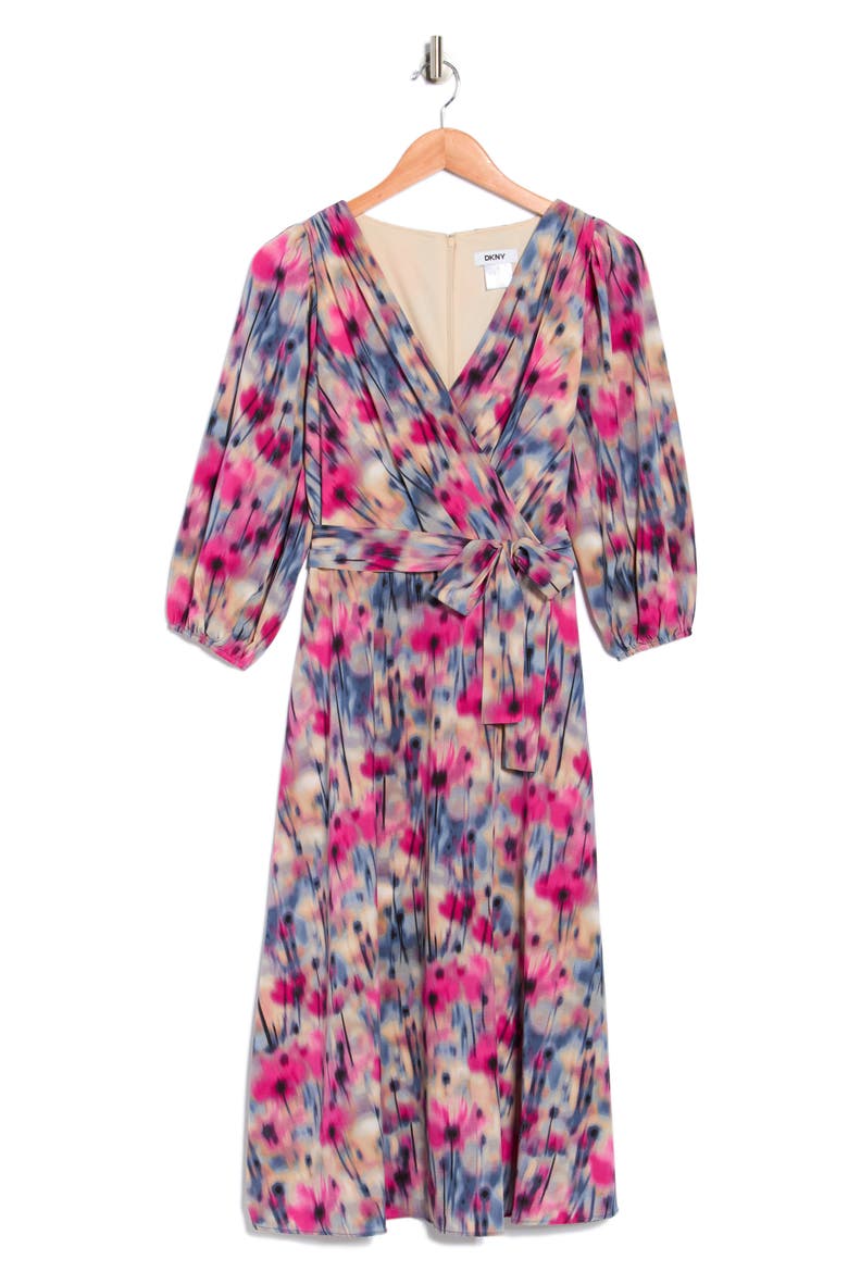 Balloon Sleeve Faux Wrap Midi Dress, Alternate, color, ALL OVER DAYDREAM FLORAL
