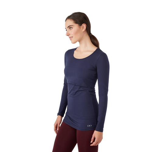 Modern Eternity Maternity Charlotte Long Sleeve Nursing & Maternity Top In Blue