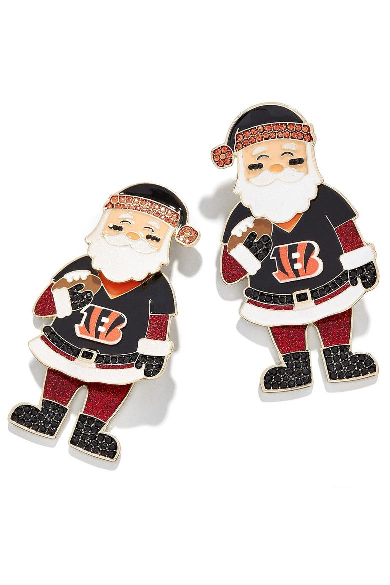 Women's BaubleBar Cincinnati Bengals Santa Claus Earrings, Main, color, Black