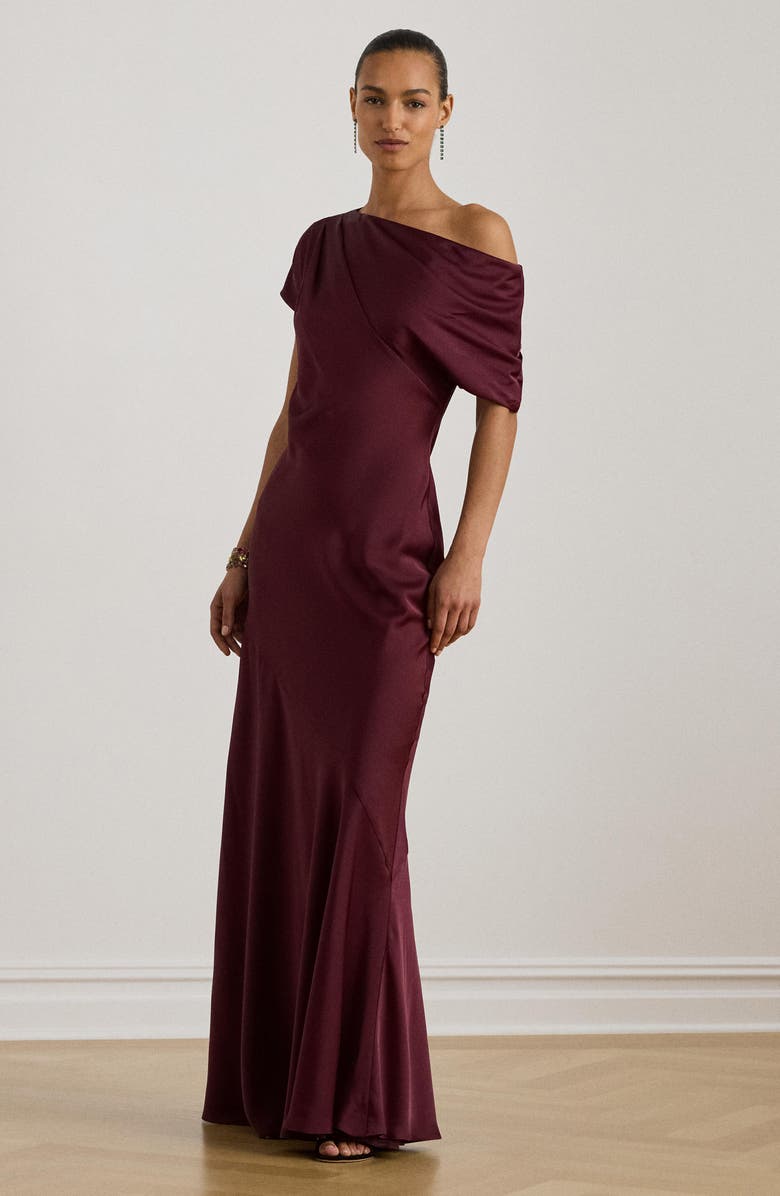 Lauren Ralph Lauren Satin Off the Shoulder Gown, Alternate, color, Dark Garnet