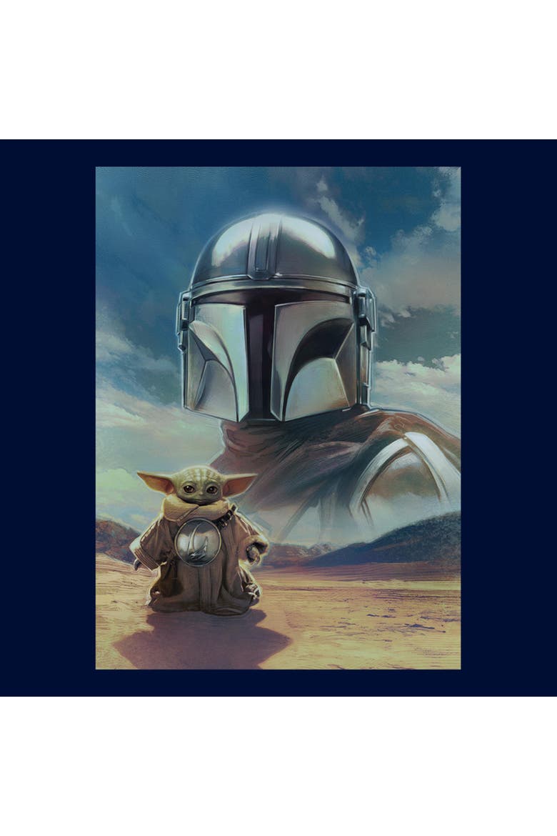 Boys Star Wars The Mandalorian and Grogu Din Djarin and The Child Desert Poster T Shirt, Alternate, color, Navy Blue