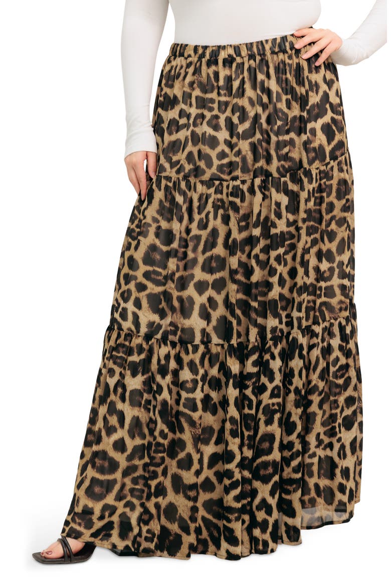 Leopard Print Tiered Maxi Skirt, Main, color, LEOPARD