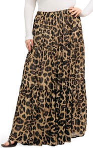 FLYING TOMATO Leopard Print Tiered Maxi Skirt