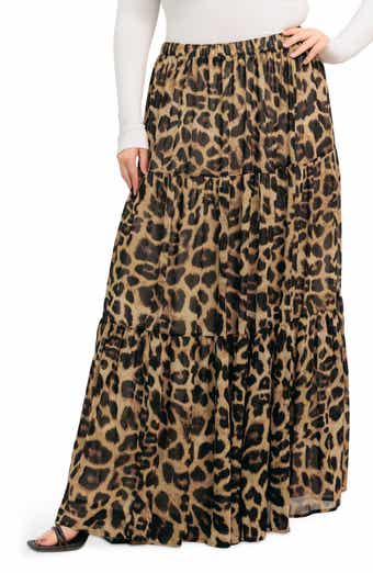 FLYING TOMATO Leopard Print Tiered Maxi Skirt