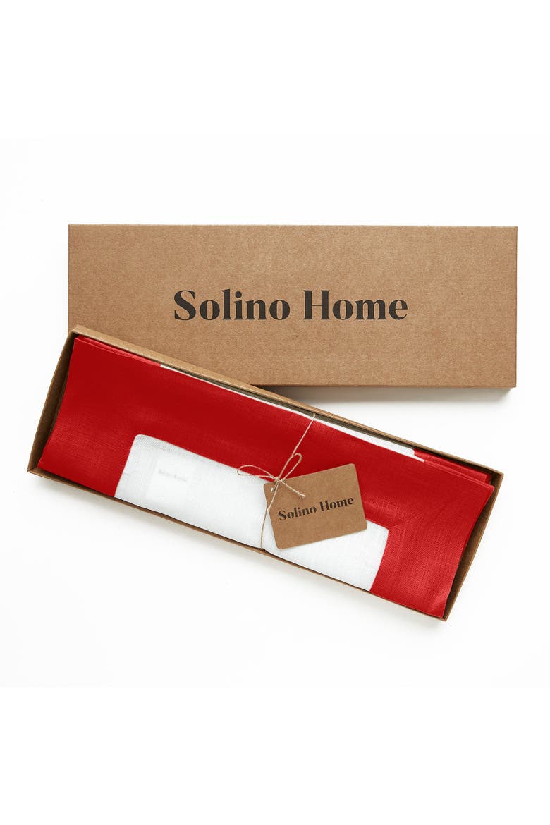 Linen Placemats Set of 4, 14 x 19" - Contempo, Alternate, color, Red and White