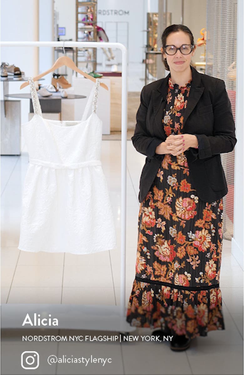 Serena Beaded Strap Floral Jacquard Cocktail Minidress, sales video thumbnail