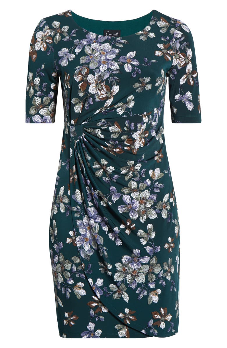 Connected Apparel Floral Side Ruched Knit Dress, Alternate, color, Hunter