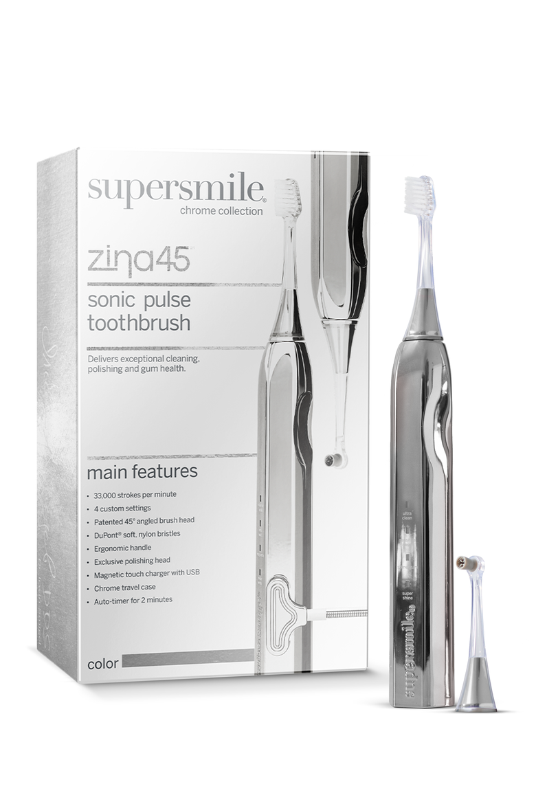 Zina45 Sonic Pulse Toothbrush + travel case, Alternate, color, Chromse Silver