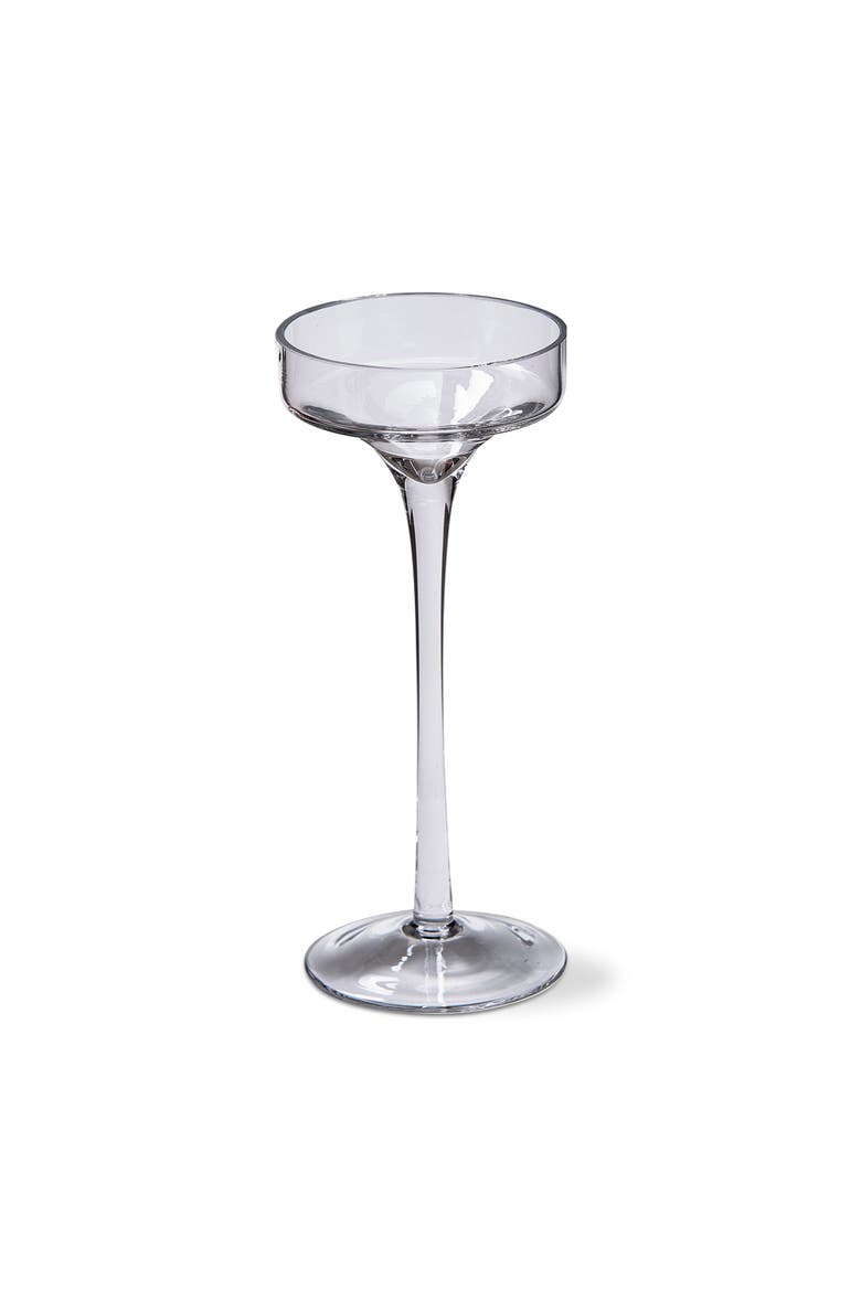 Paloma Pulled Clear Glass Stem Pillar Candle Holder Medium, Main, color, White