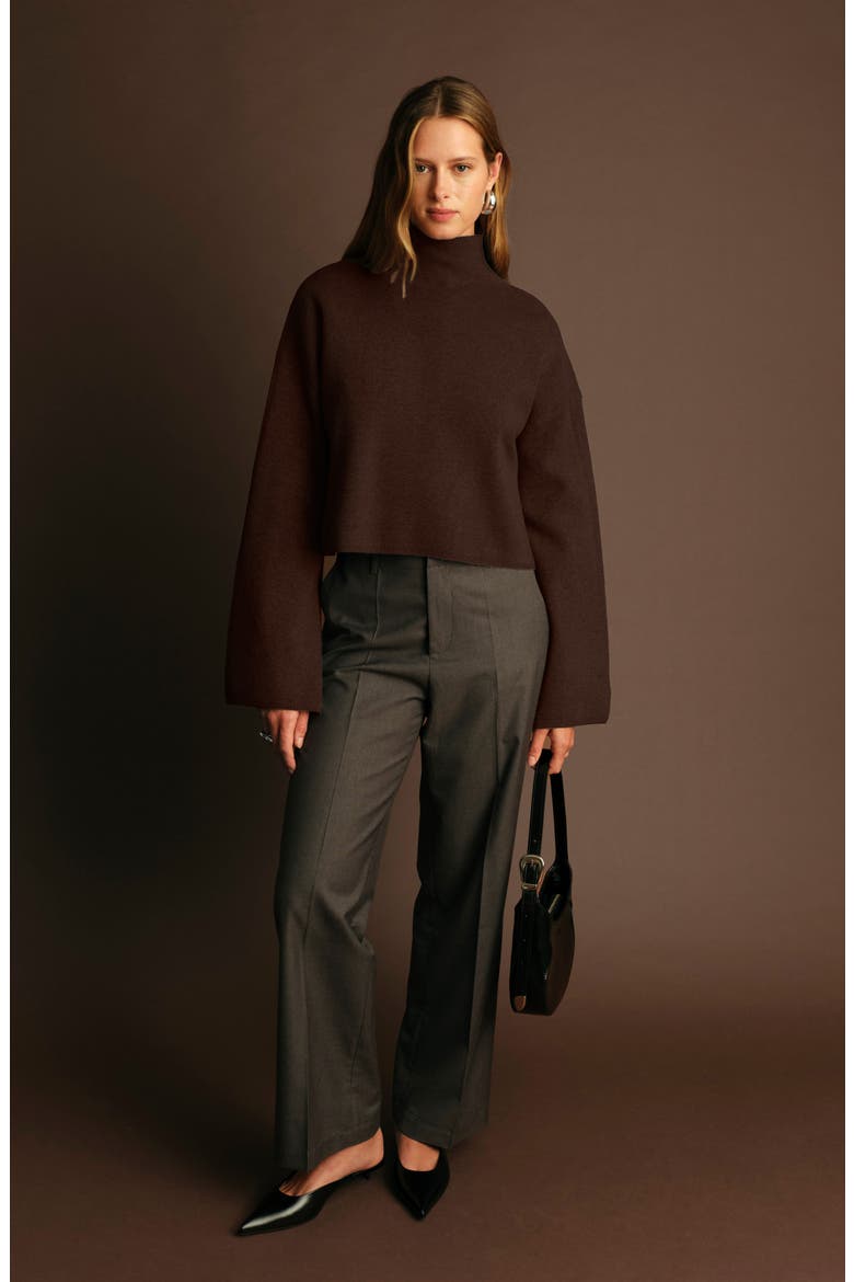 Chuck Crop Funnel Neck Sweater, Alternate, color, CACAO
