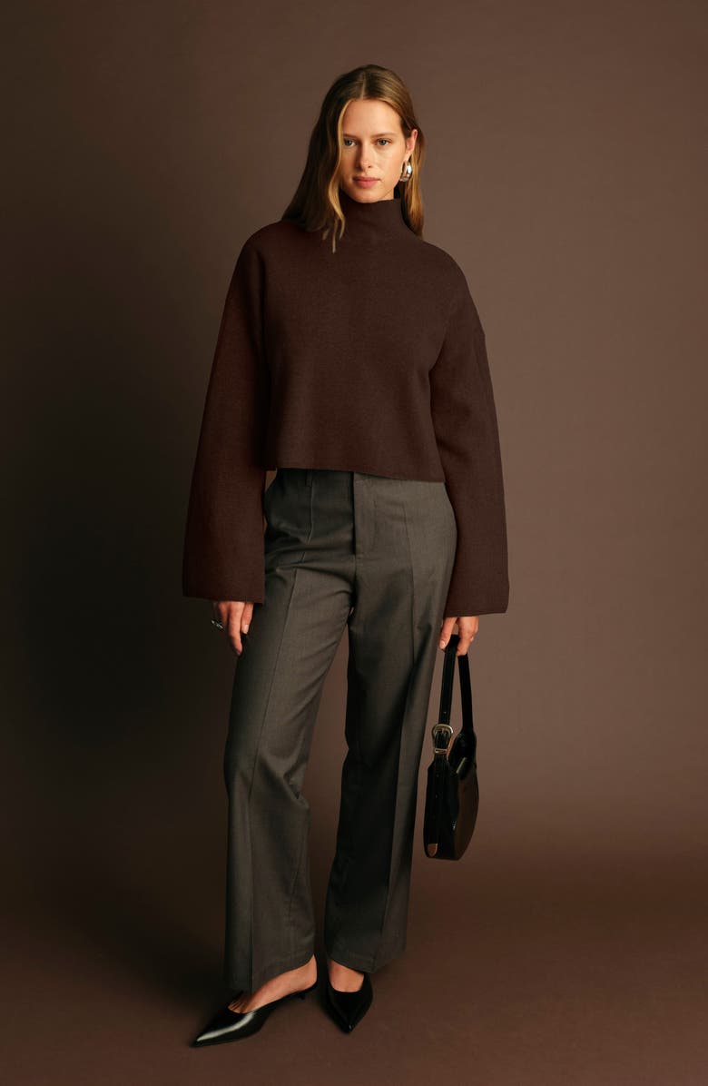 DELUC Chuck Crop Funnel Neck Sweater, Alternate, color, Cacao