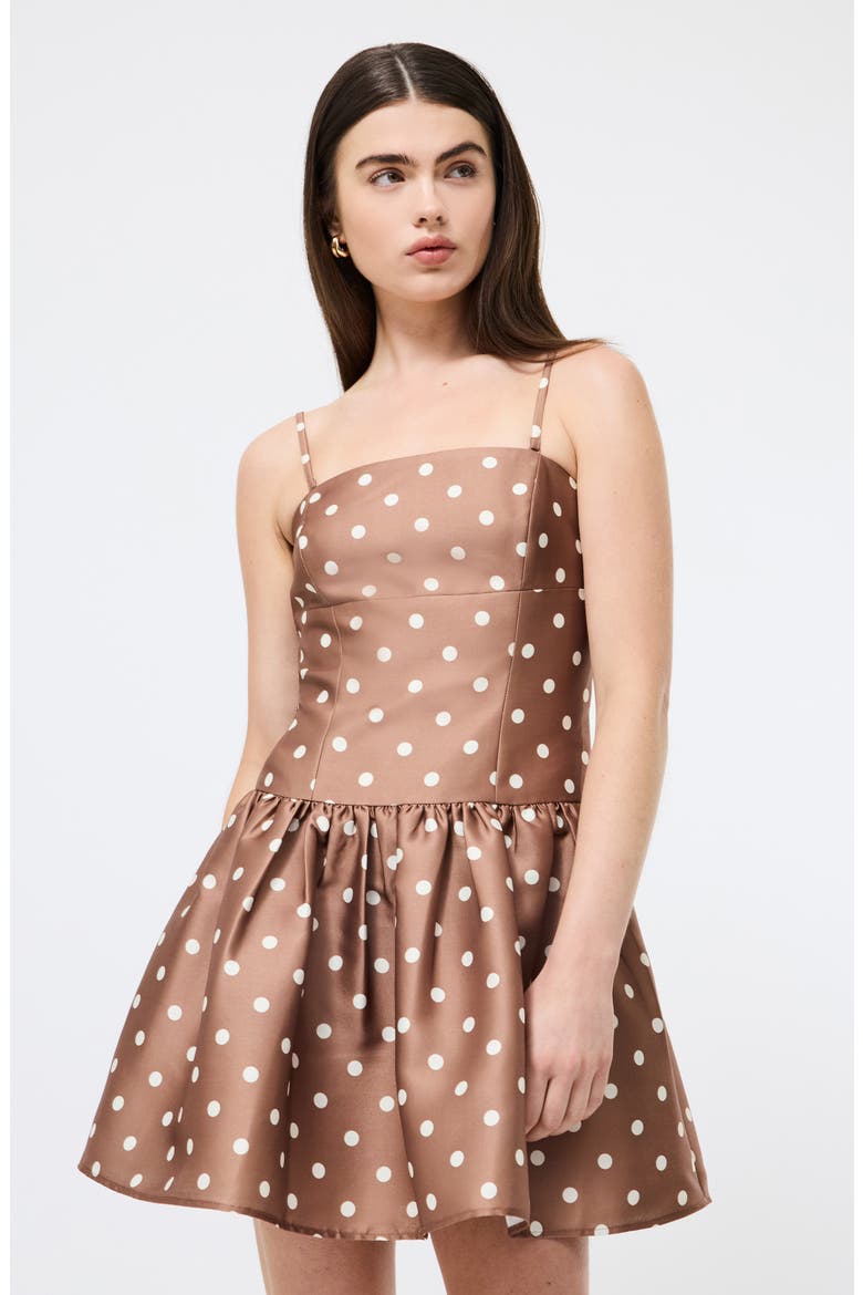 Polka Dot Taffeta Fit & Flare Minidress, Alternate, color, CAFE BROWN PORCELAIN CREAM