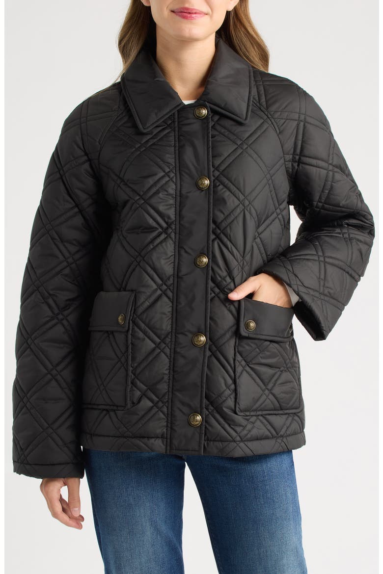Crest Quilted Snap Jacket, Alternate, color, BLACK