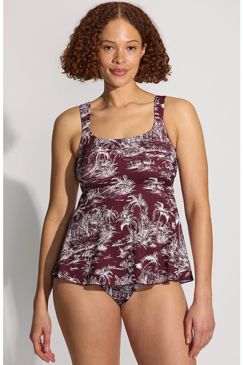 D-Cup Flutter Scoop Neck Tankini Top Comfort Adjustable Straps, Main, color, Burgundy Island Scenic