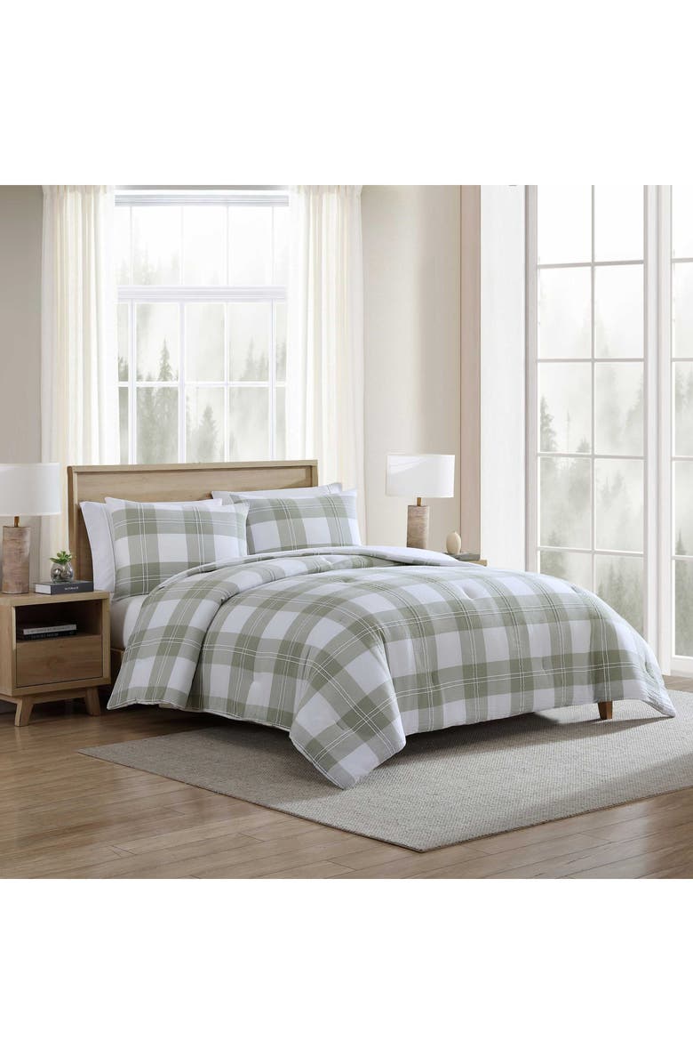 Eddie Bauer Mountain Embroidery Plaid Comforter Set, Alternate, color, Soft Olive