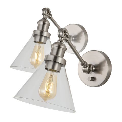 Cowie 8" Iron/Glass Adjustable LED Wall Sconce (Set of 2)