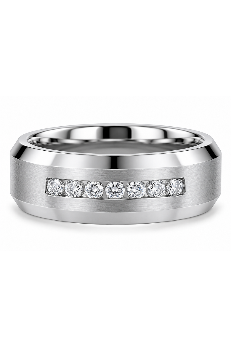 Men's 5/8ct Diamond 8mm Comfort Fit Matte Wedding Ring Titanium Beveled Band, Main, color, Titantium