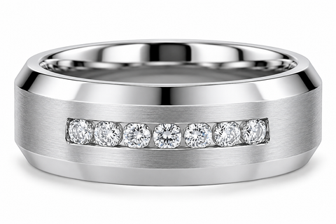 Men's 5/8ct Diamond 8mm Comfort Fit Matte Wedding Ring Titanium Beveled Band