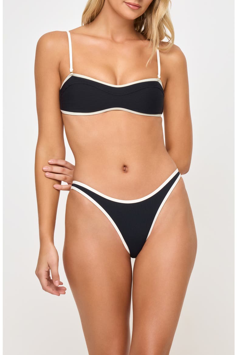 Selena Rib Bikini Top, Main, color, BLACK/ CREAM